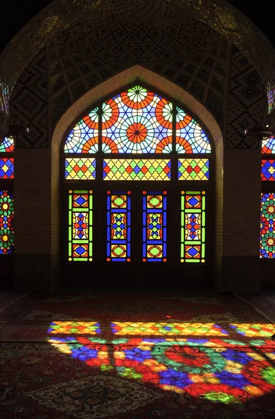 Persian Nasir-ol-Molk Mosque or Pink Mosque traditional mosque  in Shiraz Iran at  Gowad-e-Araban district glass facade