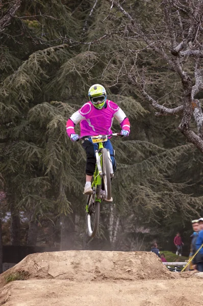 Extreme jump on a bike in forest