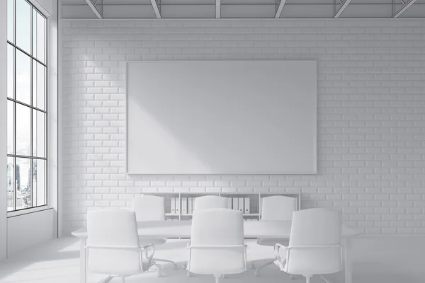 Brick wall conference room with poster
