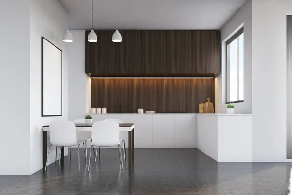 Keuken met donkere houten kasten — stockfoto © lmphot #8670800