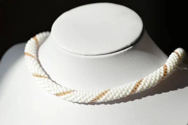 Bead crochet necklace made of beads white and golden color