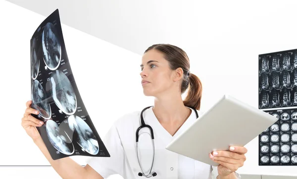 Radiologist woman checking xray, healthcare, medical and radiolo