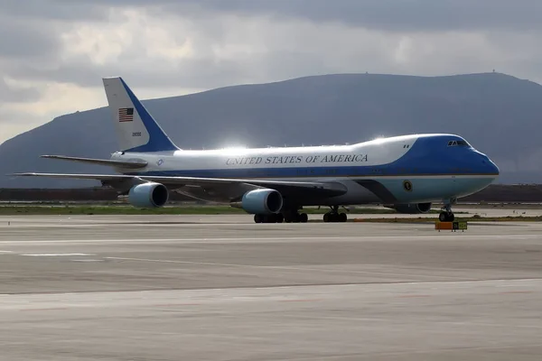 The Air Force One lands at the Athens International Airport