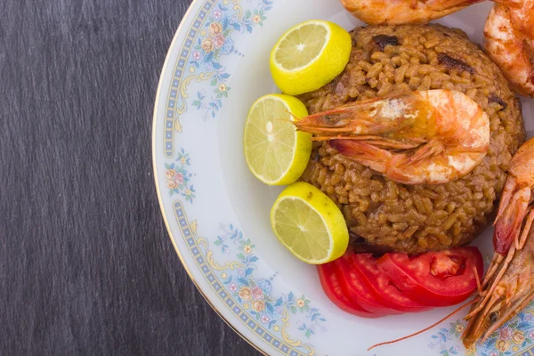 Cooked Fresh Shrimp with Rice Served in a plate