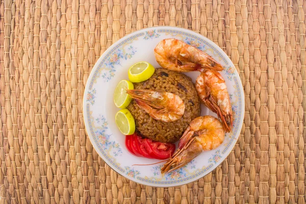 Cooked Fresh Shrimp with Rice Served in a plate