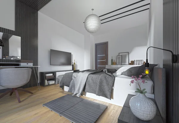 Luxurious, modern bedroom in contemporary style in black and whi