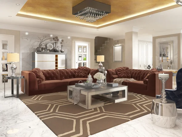 Living room in art Deco style with upholstered designer furnitur