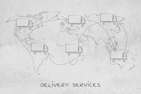 Movers or delivery truck moving above map of the world