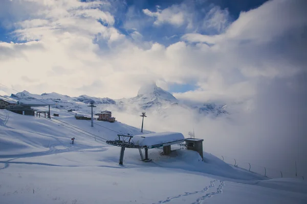 Amazing view on Zermatt - famous ski resort in Swiss Alps, with view on Matterhorn mountain
