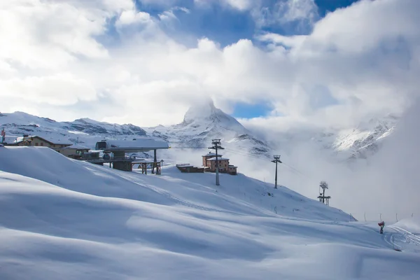 Amazing view on Zermatt - famous ski resort in Swiss Alps, with view on Matterhorn mountain