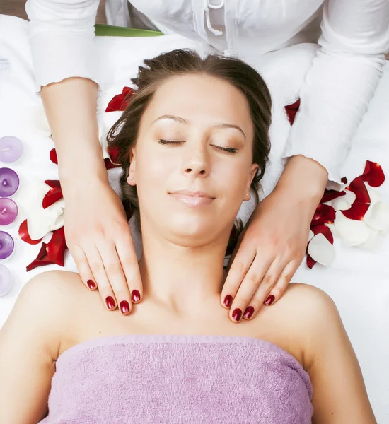 Stock photo attractive lady getting spa treatment in salon, massage doctor smiling care pretty