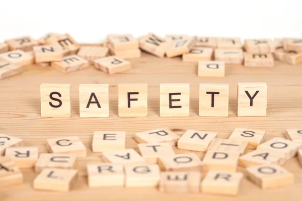 Safety word written on wood cube