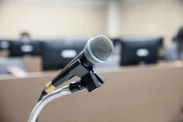 Microphone soft focus on blur abstract background lecture