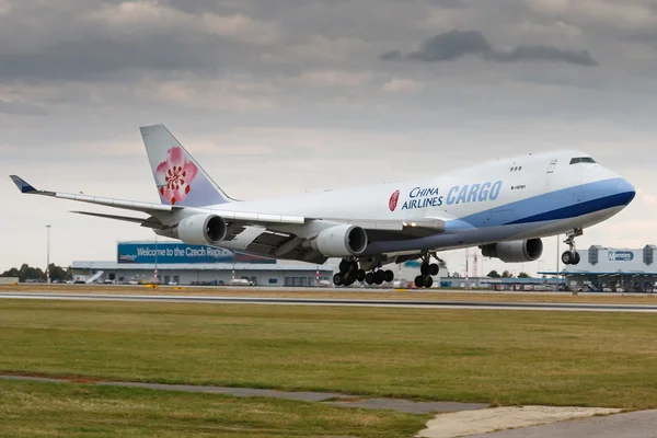 PRAGUE - SEPTEMBER 11: China Airlines Cargo Boeing B747 airliner lands PRG on September 30, 2016 in Prague,Czech Republic. It Is the flag carrier of the Republic of China - commonly known as Taiwan
