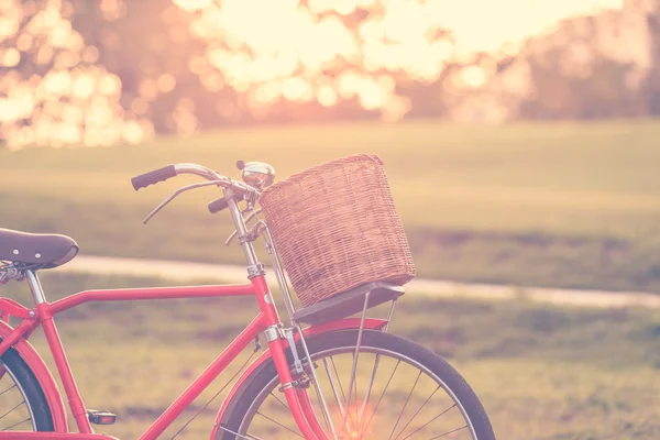 Red Japan style classic bicycle at the park