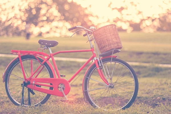 Red Japan style classic bicycle at the park