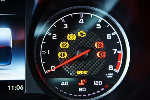 Modern car speedometer. Close up shot of the dashboard