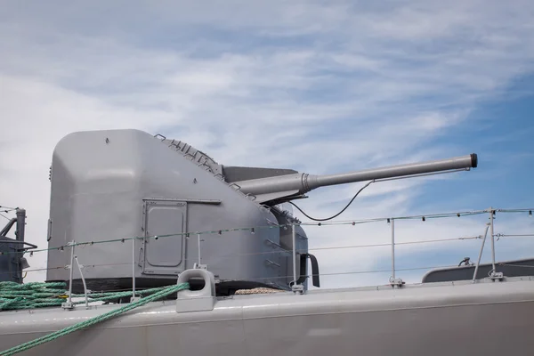 Modern weapons on the deck of a military ship