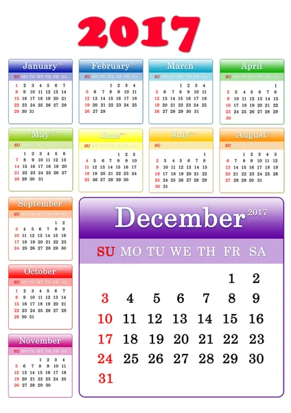 Template of 2017 colorful calendar