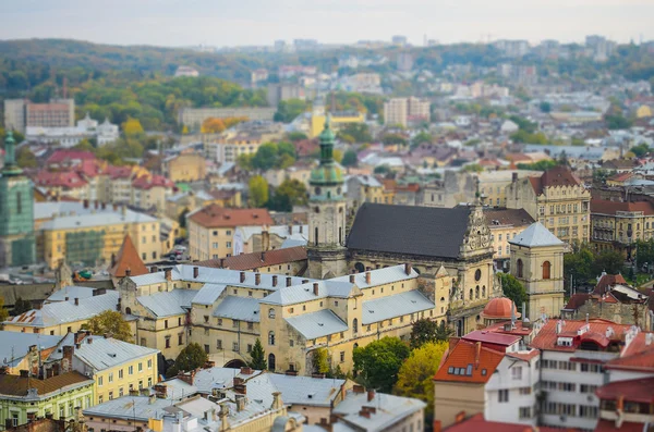 Ancient Lviv view from height, tilt-shift.