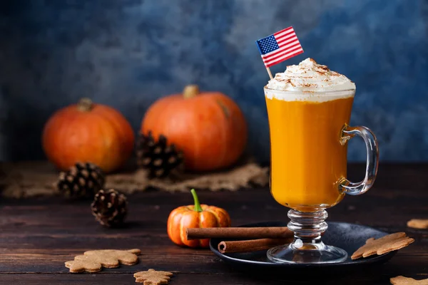 Pumpkin spice latte, smoothie with whipped cream