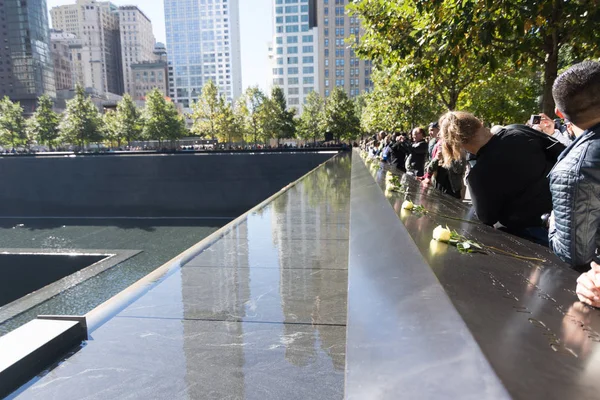 Flowers on the 9/11 Memorial at the World Trade Center