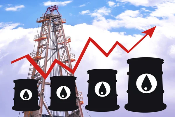 Barrels and graph of price changes on petroleum products