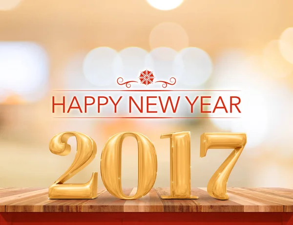 Happy new year 2017 (3d rendering) new year on wood plank table
