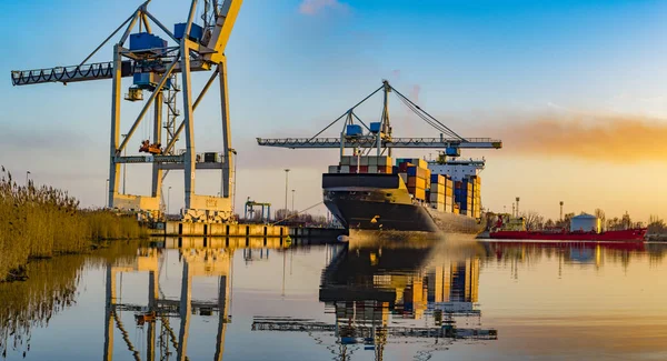 Merchant ship in the sea port