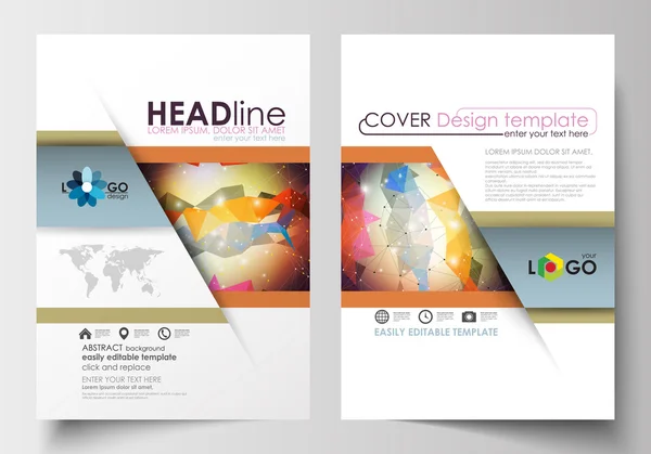 Business templates for brochure, magazine, flyer, booklet. Cover template, easy editable blank, flat layout in A4 size. Abstract colorful triangle design vector background with polygonal molecules.