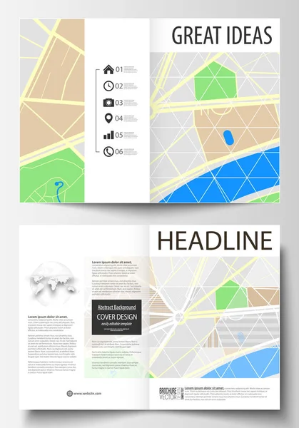 Business templates for bi fold brochure, magazine, flyer or annual report. Easy editable layout in A4 size. City map with streets. Flat design cover template, tourism businesses, abstract vector.