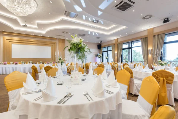 Wedding hall or other function facility set for fine dining