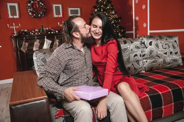 Christmas family portrait in home holiday living room