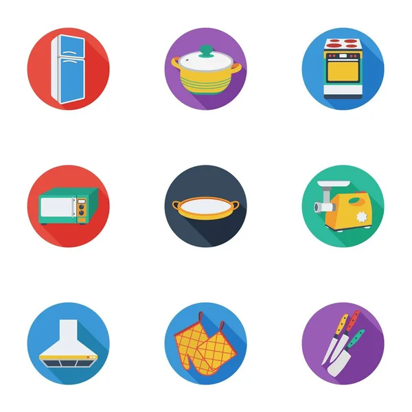 Kitchen set icons in cartoon style. Big collection of kitchen vector symbol stock illustration