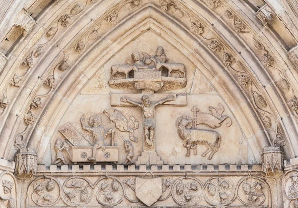 Christian relief (of the 14th century) on the facade of a church