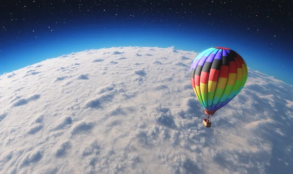 The balloon flying over planet in space