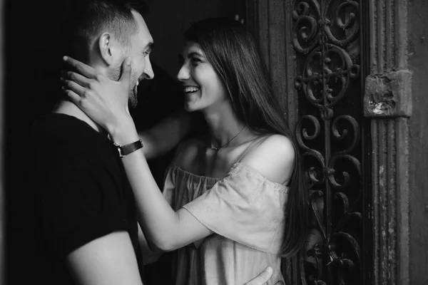 Couple posing in the doorway