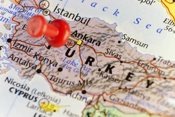Map of Turkey, red pin on Ankara