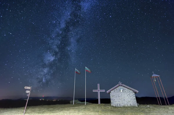 Milky way galaxy over a Chapel in Bulgaria