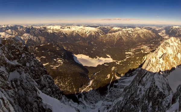 Beautiful view from highest mountain peak Zugspitze near Garmisch Partenkirchen. Bavaria, Germany.