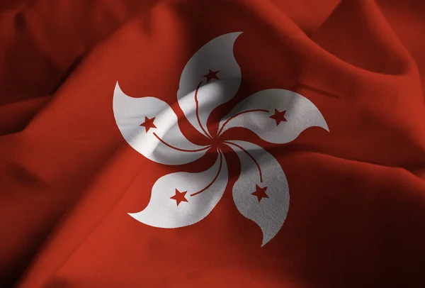 Closeup of Ruffled Hong Kong Flag, Hong Kong Flag Blowing in Wind