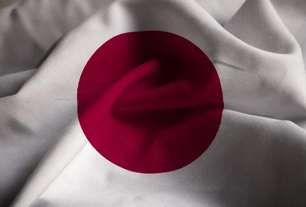 Closeup of Ruffled Japan Flag, Japan Flag Blowing in Wind