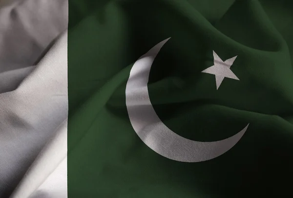 Closeup of Ruffled Pakistan Flag, Pakistan Flag Blowing in Wind