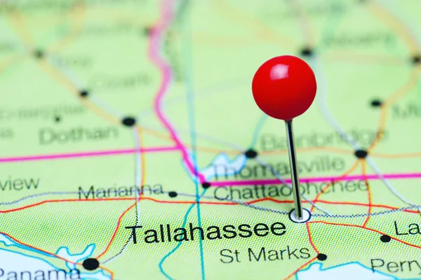 Tallahassee pinned on a map of Florida, USA
