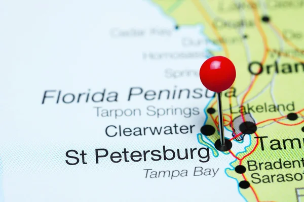 St Petersburg pinned on a map of Florida, USA