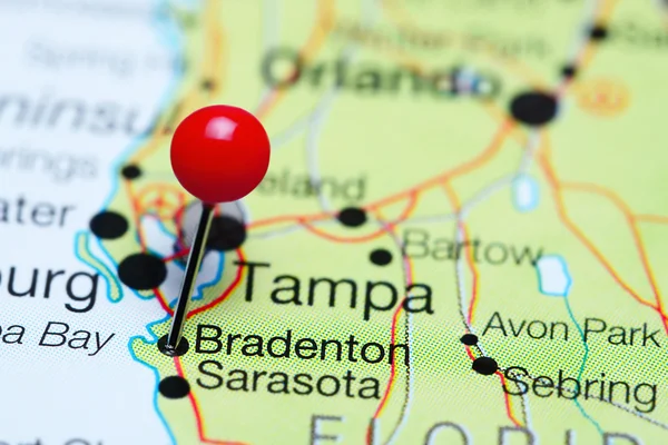 Bradenton pinned on a map of Florida, USA