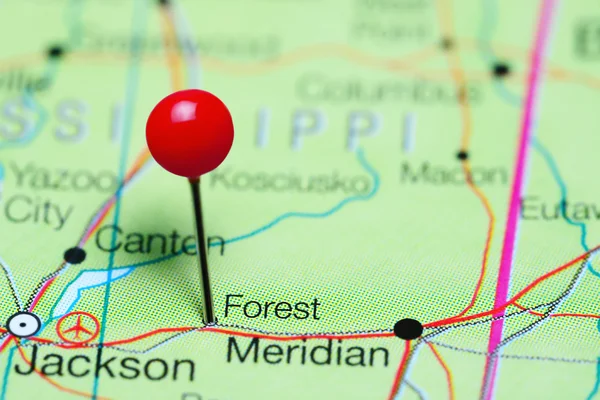 Forest pinned on a map of Mississippi, USA