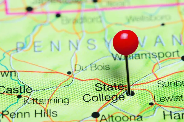 State College pinned on a map of Pennsylvania, USA