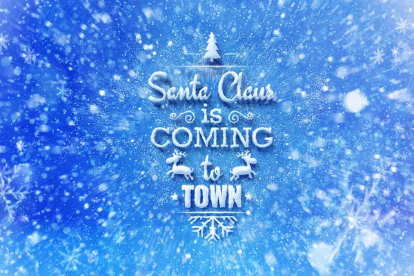 Santa Claus is coming to town lettering with snow effect, Christmas wish card with typography compositio