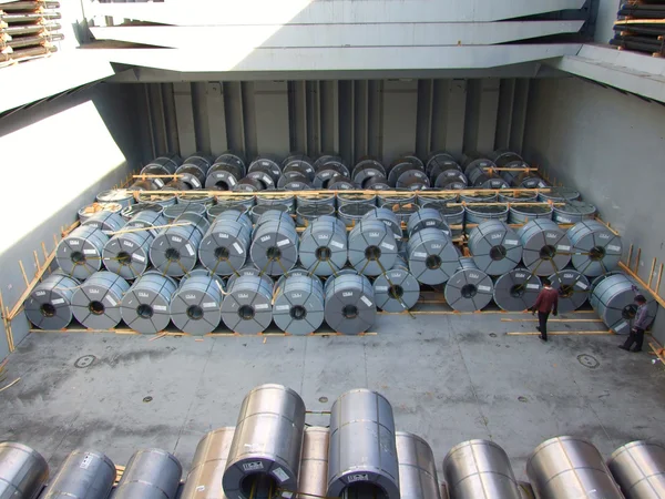Coil steel ,TMBP steel,Packed rolls of coil steel in stock in shipment transportation boat